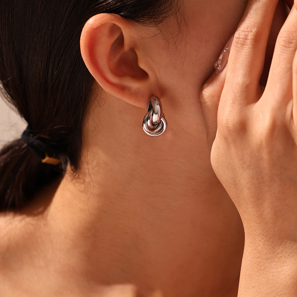 Stainless Steel Round Line Wrap Drop Earrings