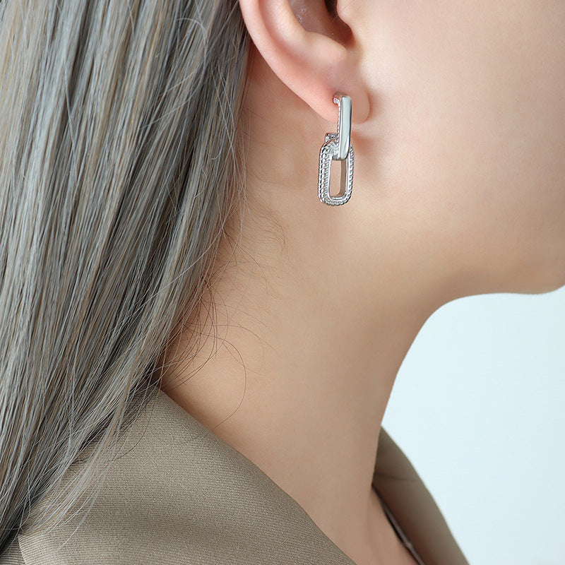 Stainless Steel Textured Hook Drop Earrings