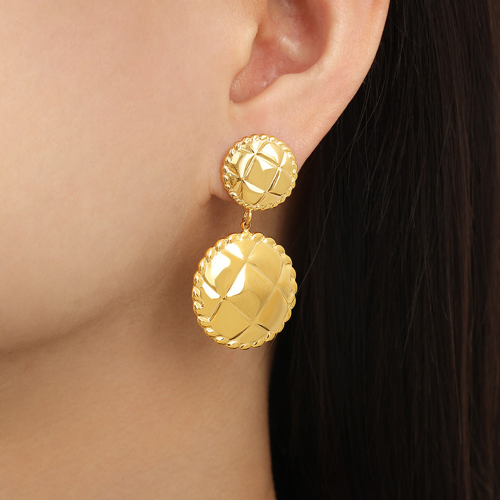 Stainless Steel Textured Star Round Drop Earrings
