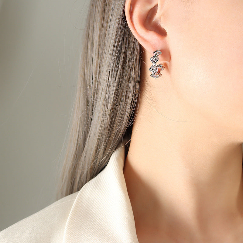 Stainless Steel Rose Hoop Earrings