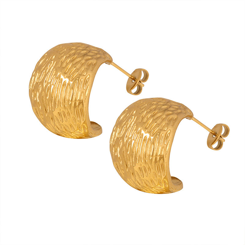 Stainless Steel Embossed Textured Hoop Earrings