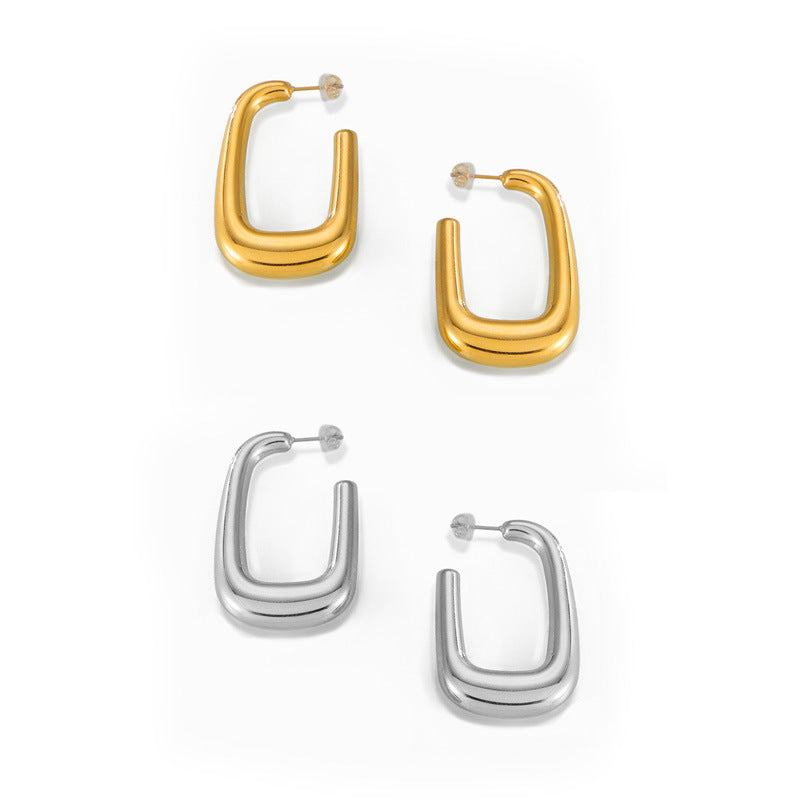 Stainless Steel Square Polished Hoop Earrings