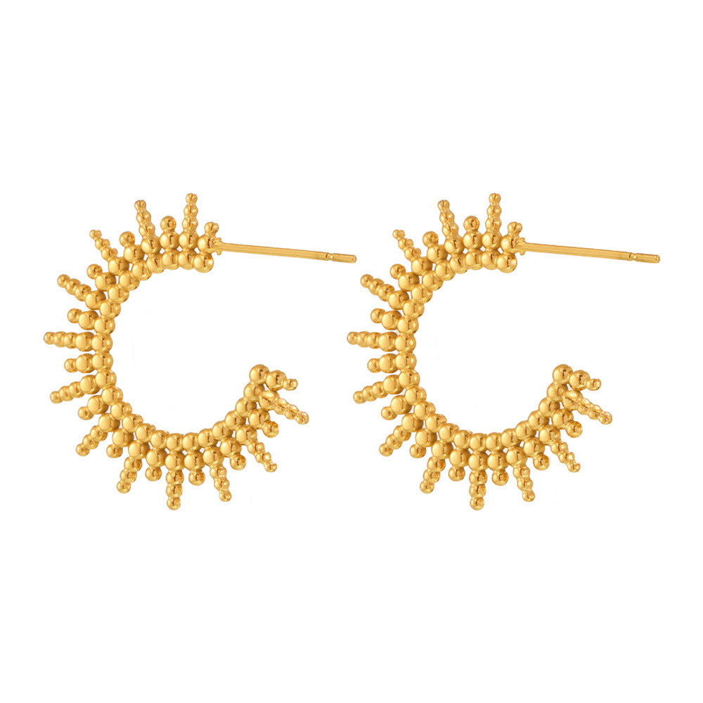 Stainless Steel Bead Sun Women's Hoop Earrings