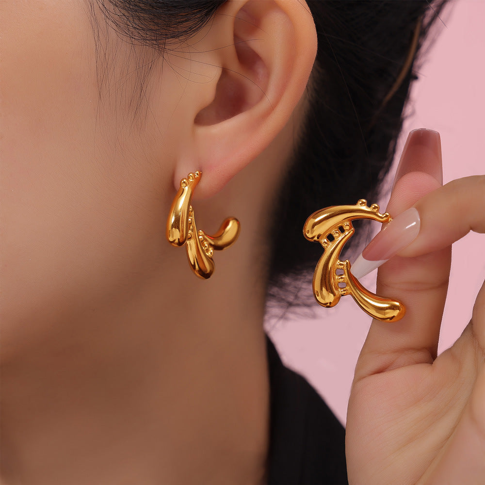 Stainless Steel Water Drop Swirl Stitching Earrings