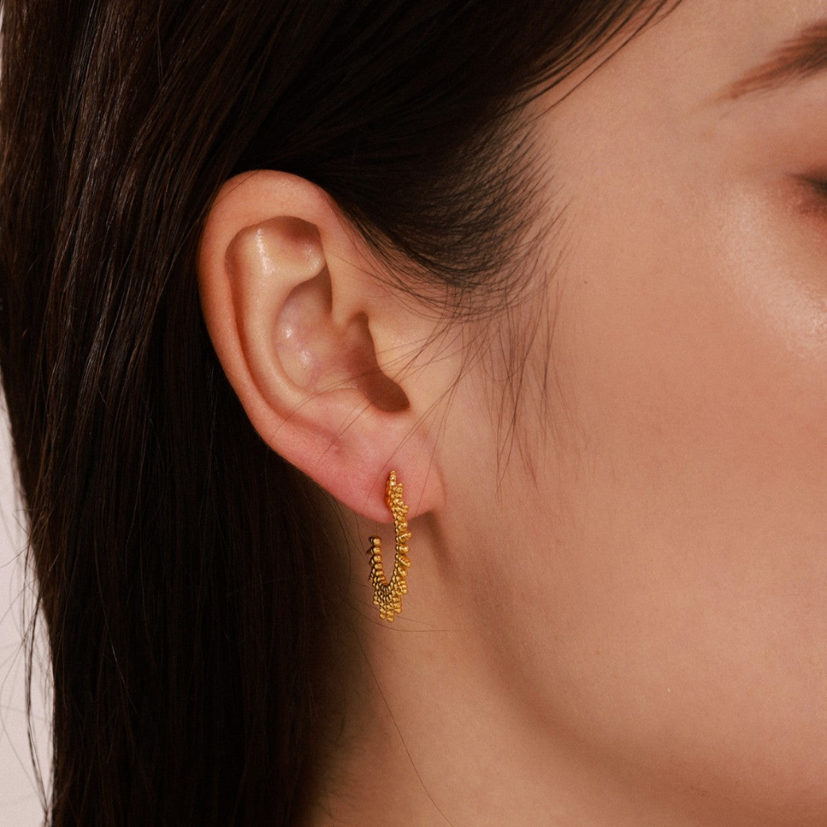Stainless Steel Bead Sun Women's Hoop Earrings