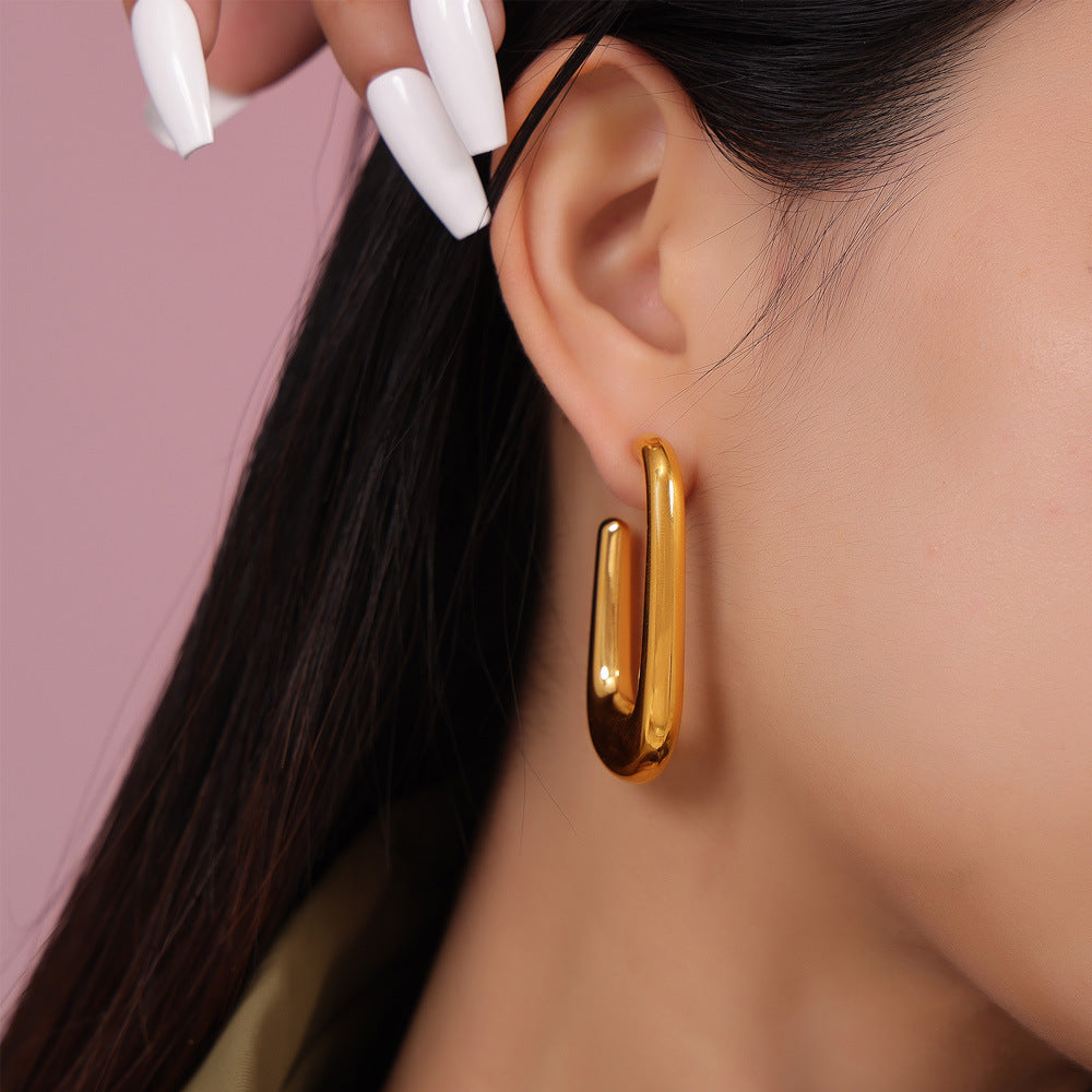 Stainless Steel Square Polished Hoop Earrings