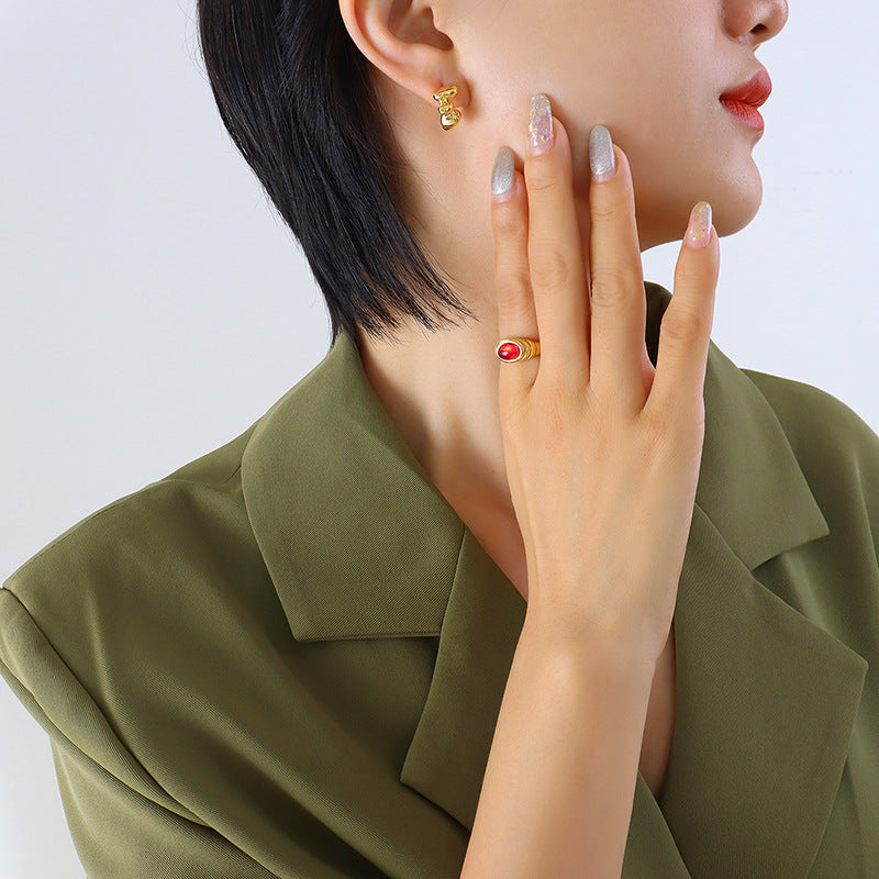 Irregular Spherical Stainless Steel Hoop Earrings