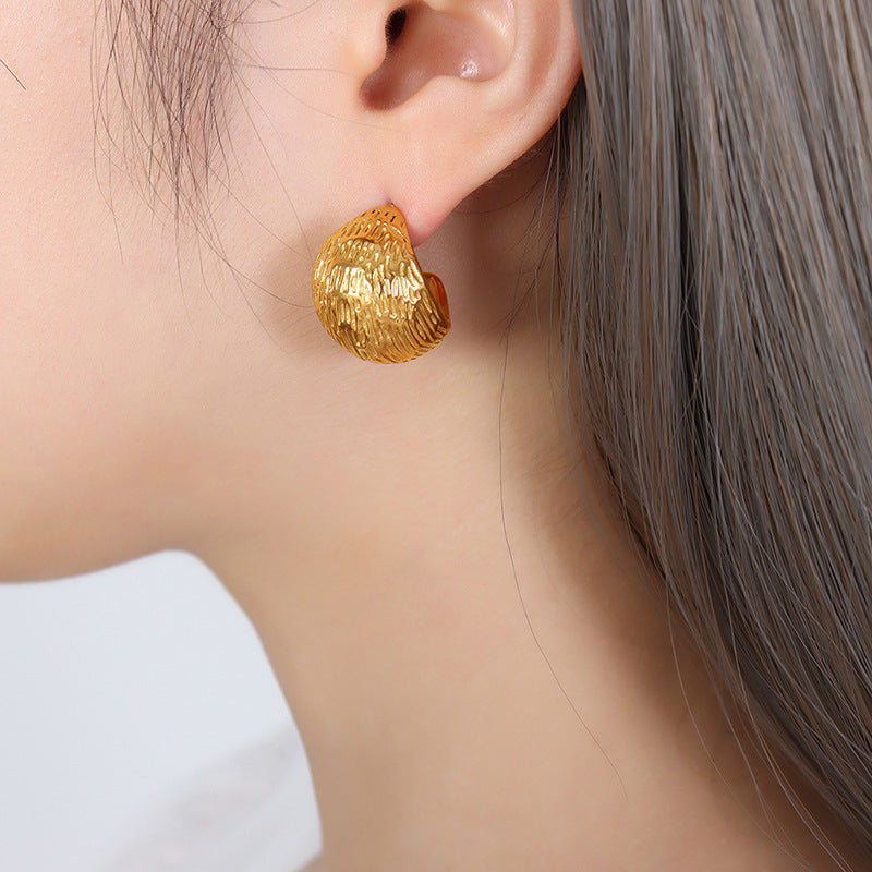 Stainless Steel Embossed Textured Hoop Earrings