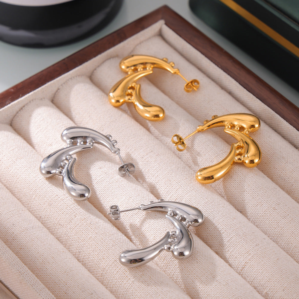 Stainless Steel Water Drop Swirl Stitching Earrings