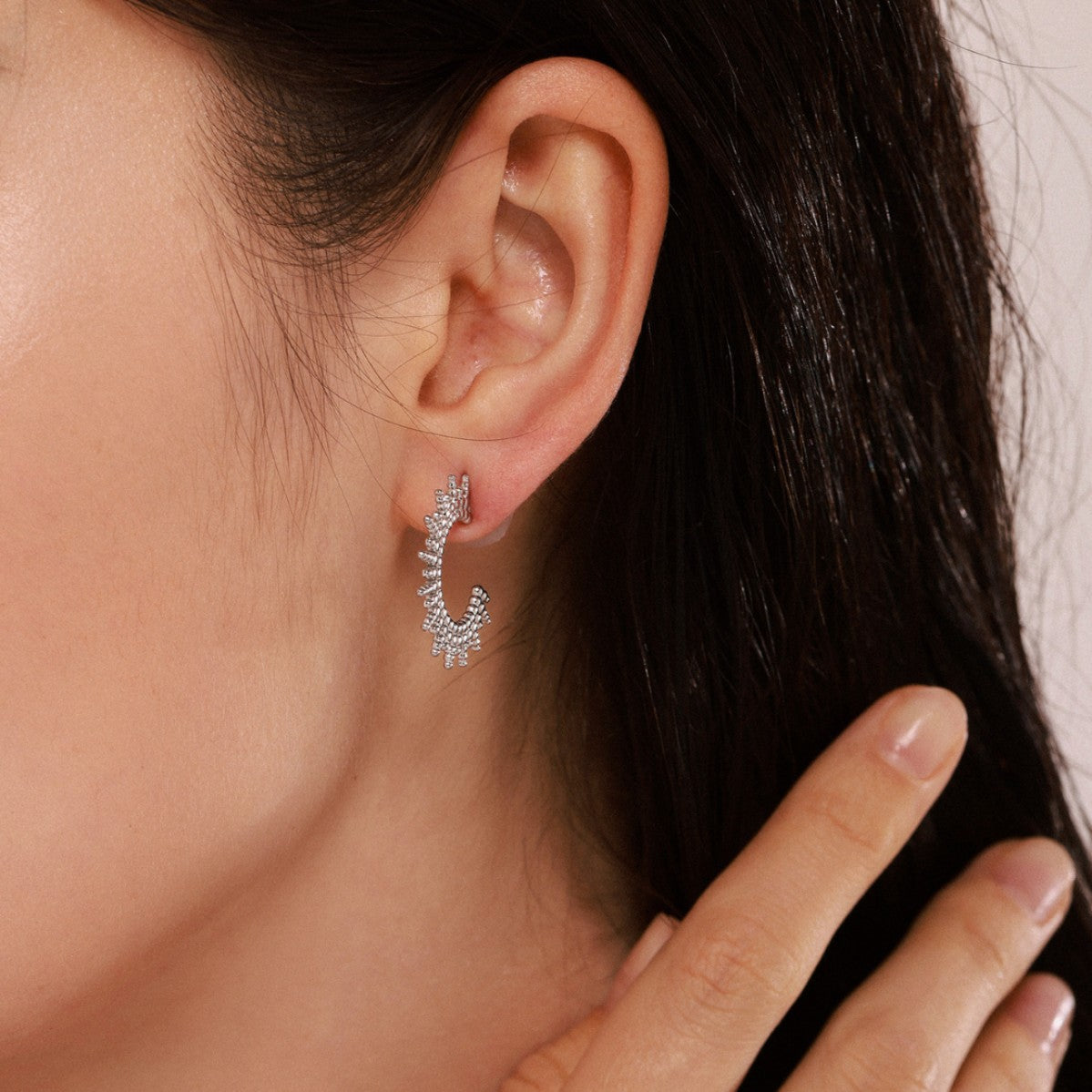 Stainless Steel Bead Sun Women's Hoop Earrings