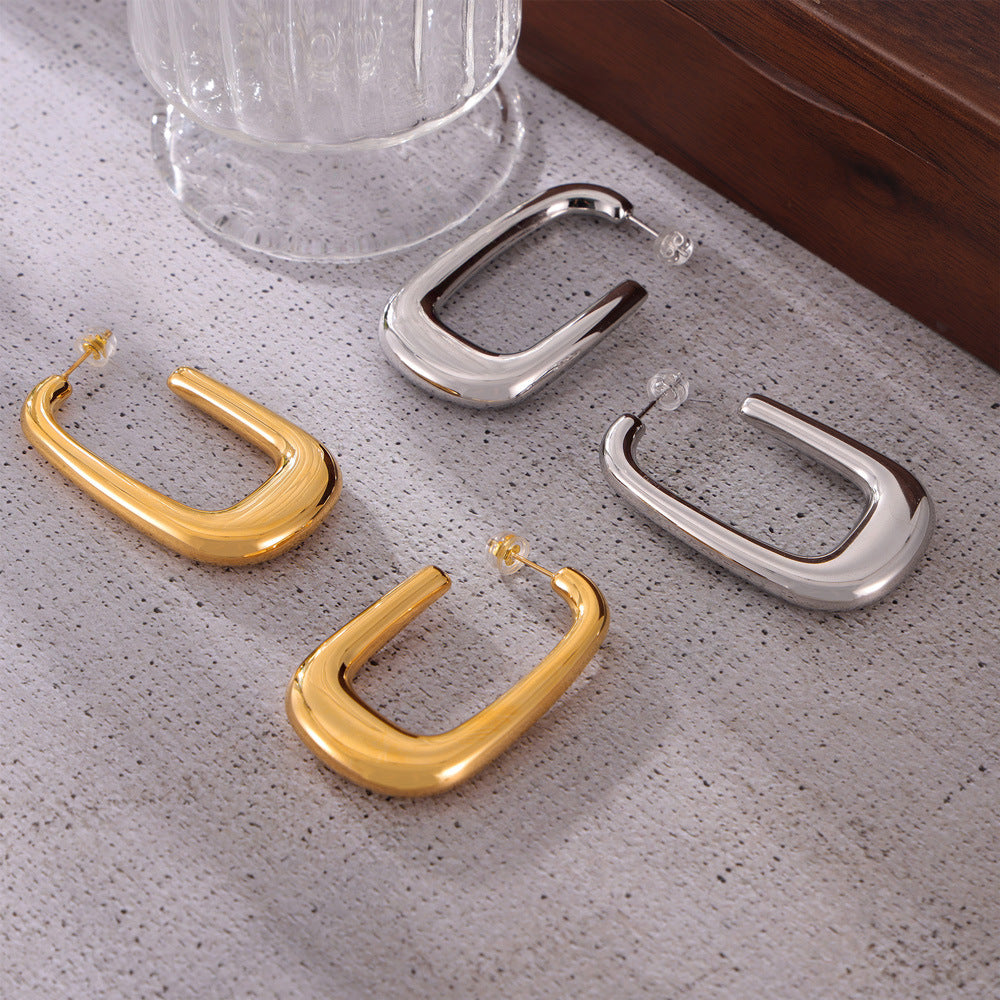 Stainless Steel Square Polished Hoop Earrings