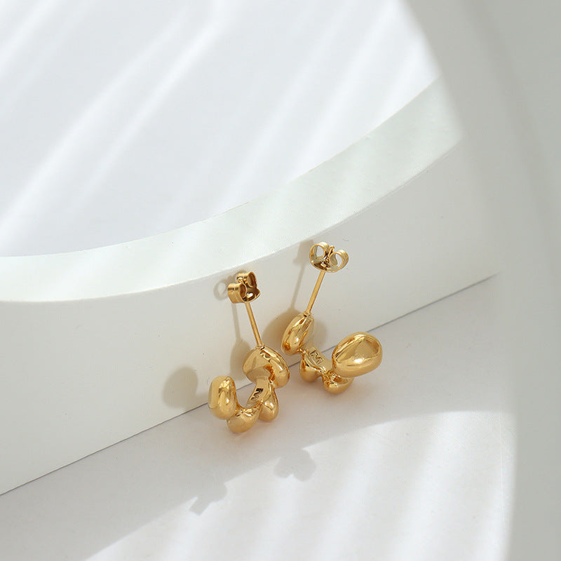 Irregular Spherical Stainless Steel Hoop Earrings