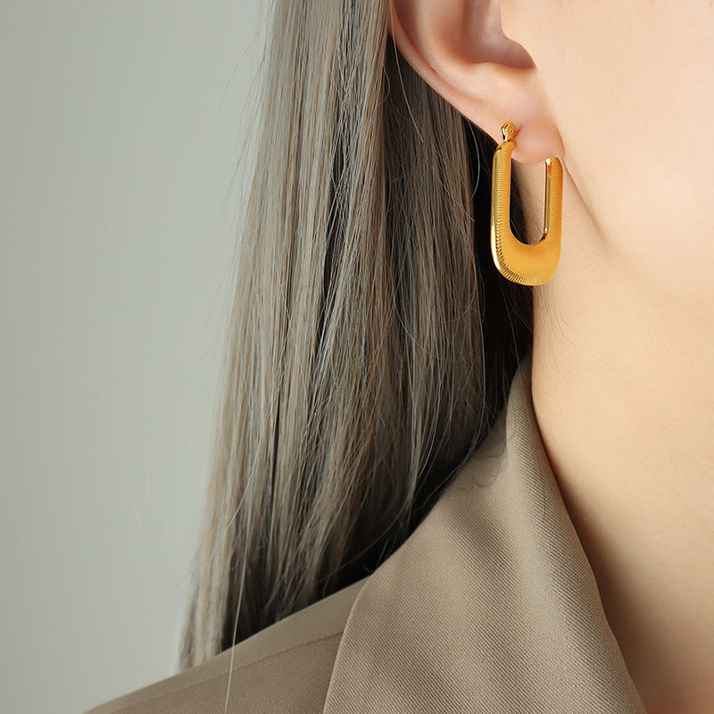 Stainless Steel Vertical Line Textured Hoop Earrings