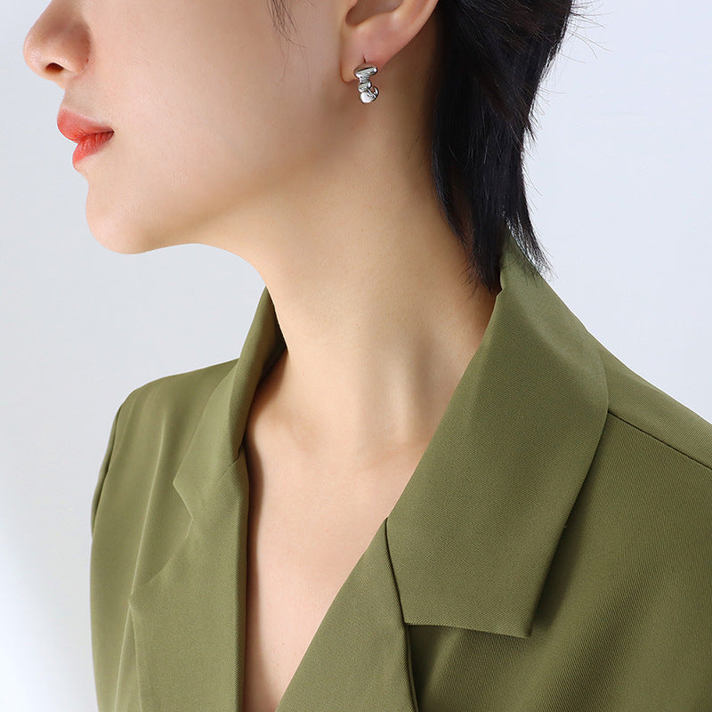 Irregular Spherical Stainless Steel Hoop Earrings