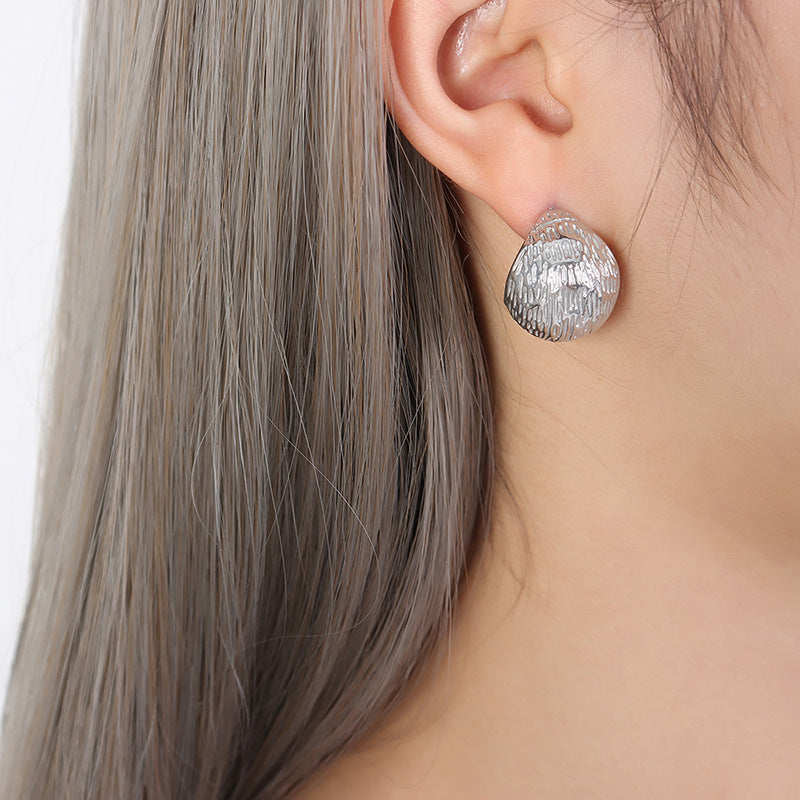 Stainless Steel Embossed Textured Hoop Earrings