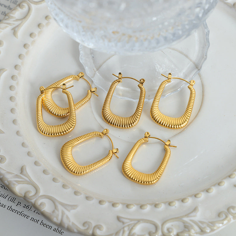 Stainless Steel Vertical Line Textured Hoop Earrings