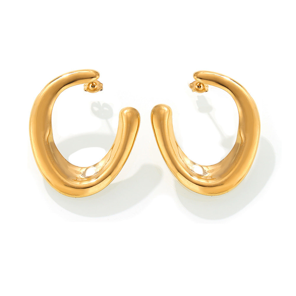 Stainless Steel Irregular Arc Hoop Earrings