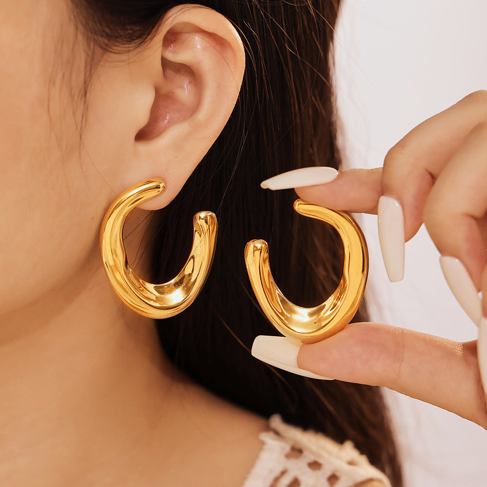 Stainless Steel Irregular Arc Hoop Earrings