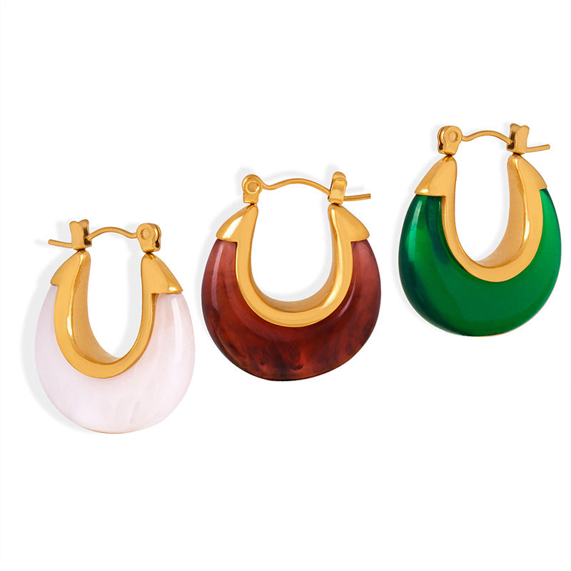 Stainless Steel Vintage Resin Hoop Earrings