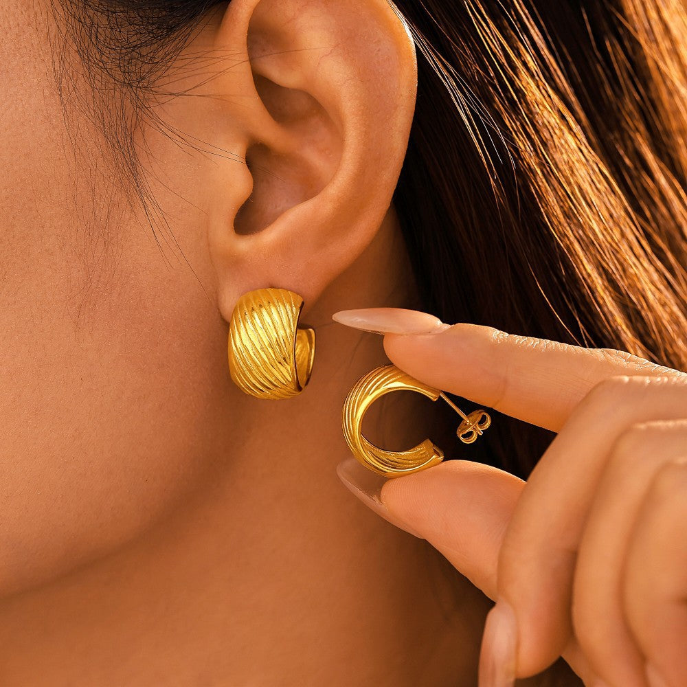 Stainless Steel Twill Women's Hoop Earrings