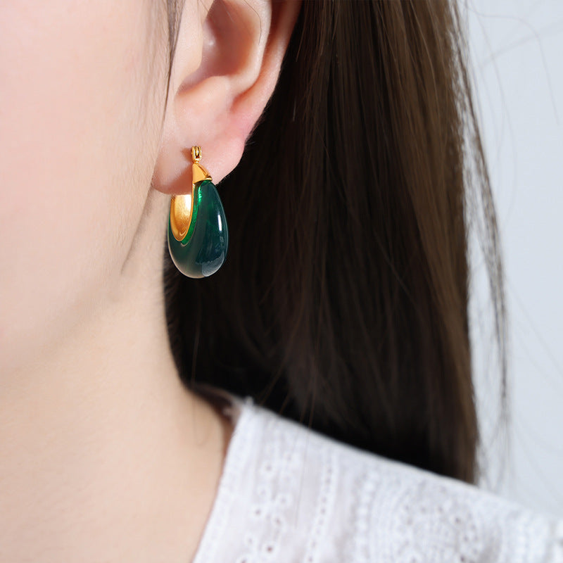 Stainless Steel Vintage Resin Hoop Earrings
