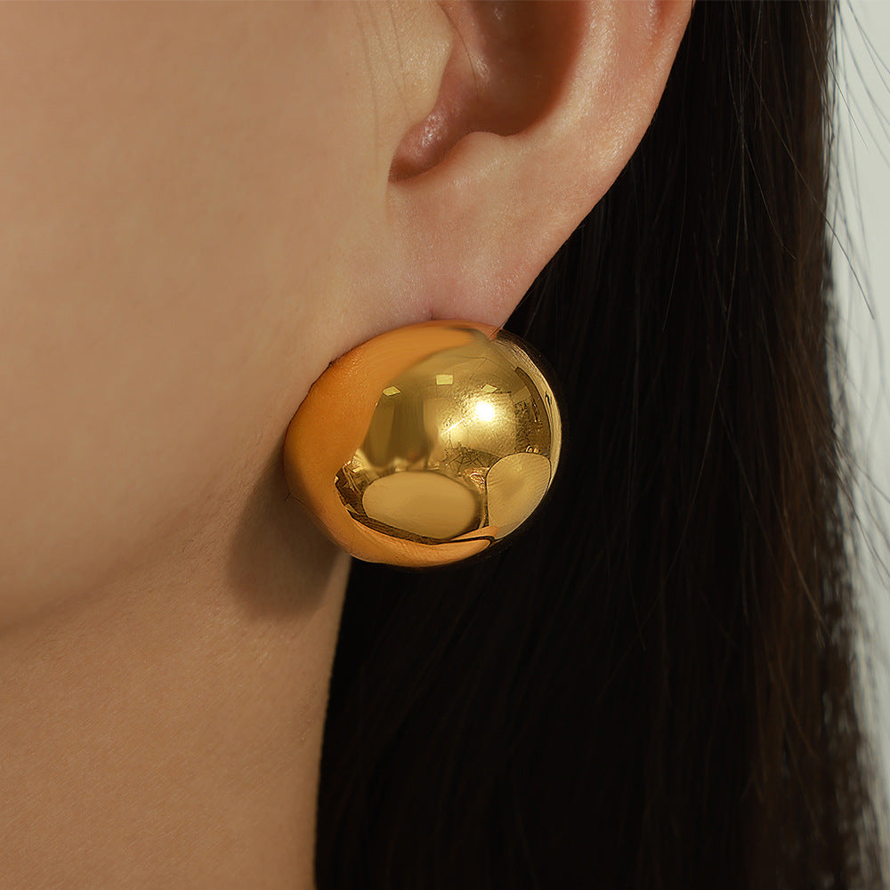 Polished Stainless Steel Round Stud Earrings