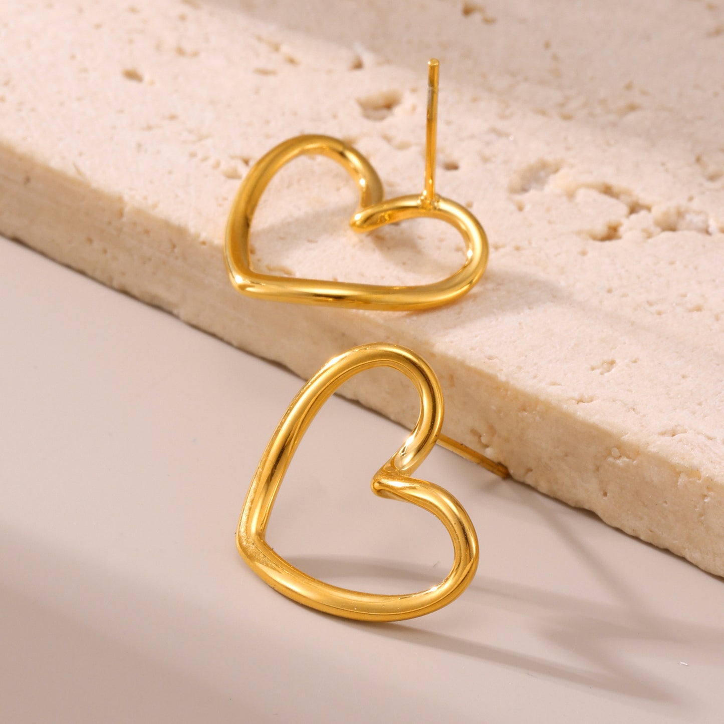 18K Gold PVD Stainless Steel Heart Stud Earrings