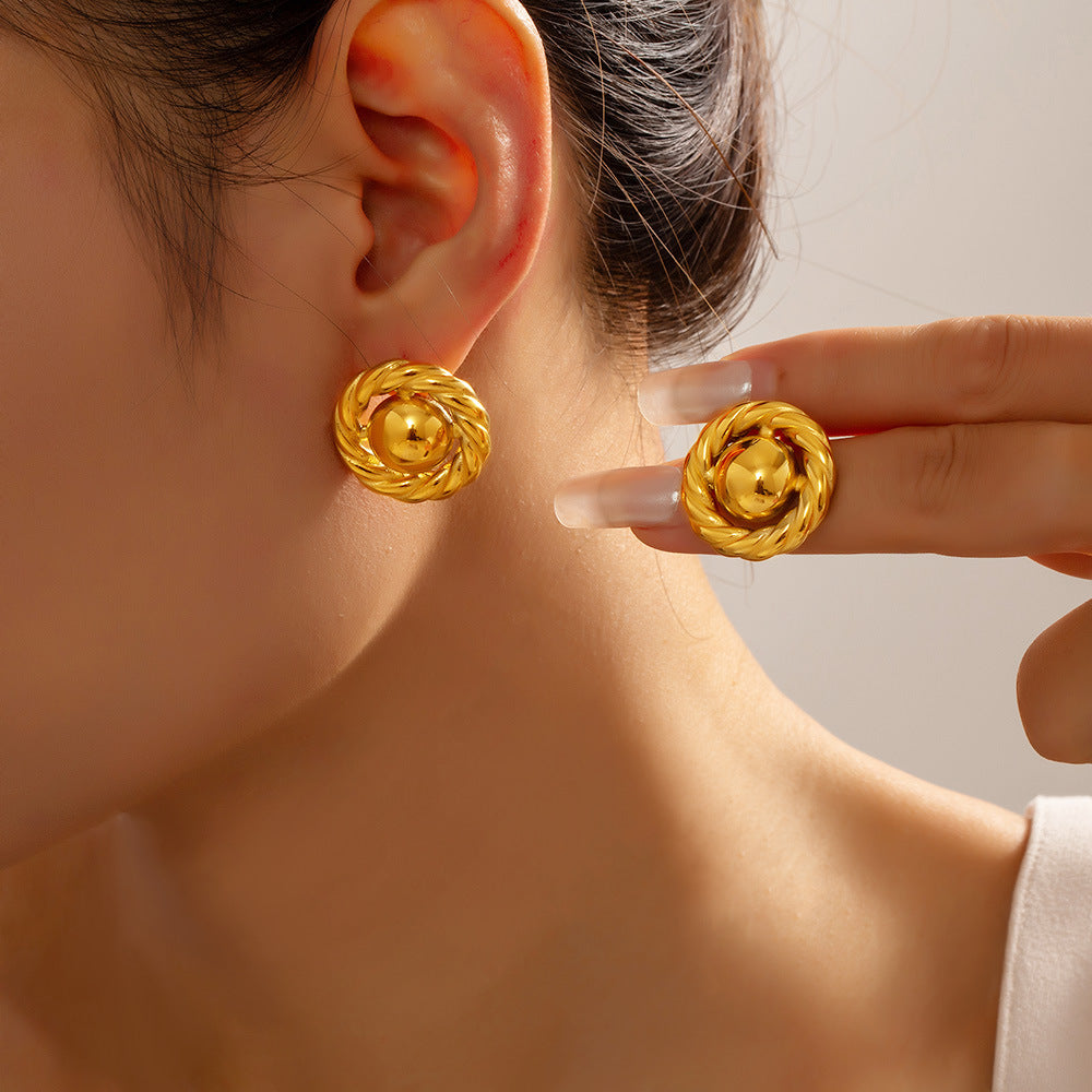 Stainless Steel Twisted Round Stud Earrings