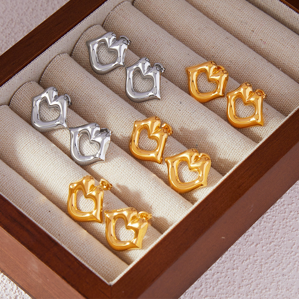 Stainless Steel Heart Shape Hollow Lips Stud Earrings