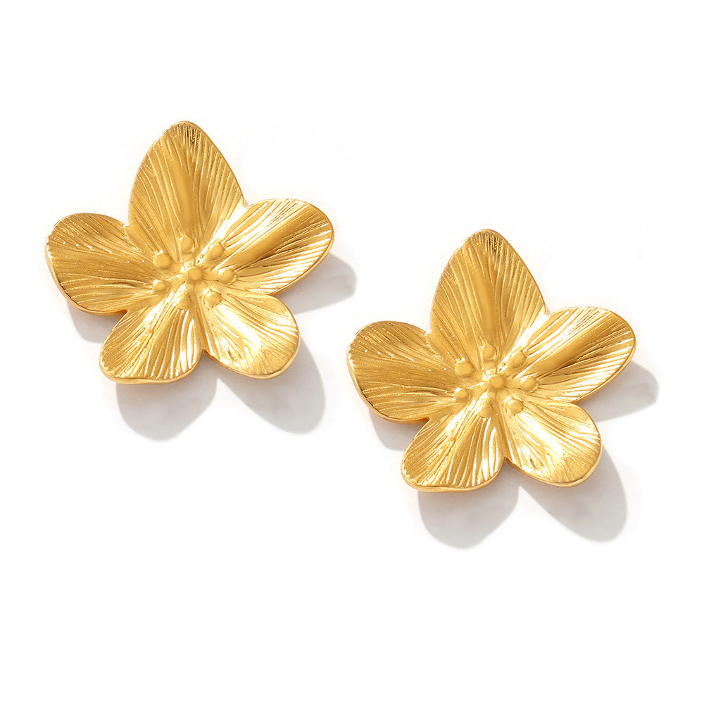 Irregular Texture Flower Stainless Steel Stud Earrings
