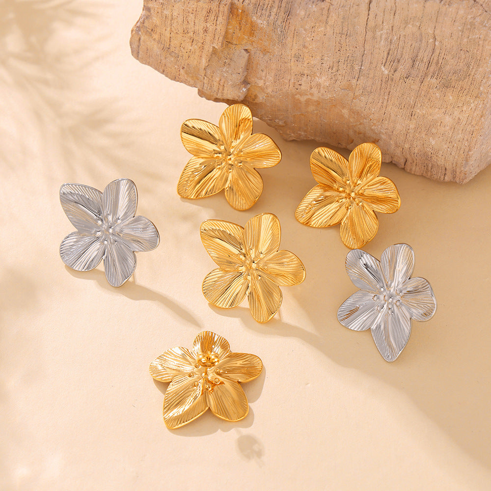 Irregular Texture Flower Stainless Steel Stud Earrings