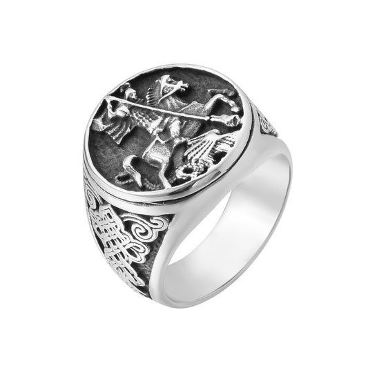 Stainless Steel Vintage Knight Signet Ring