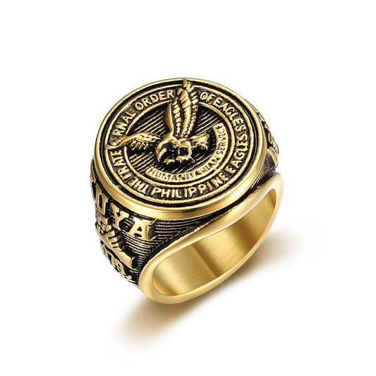 Stainless Steel Eagle Center Men's Signet Ring