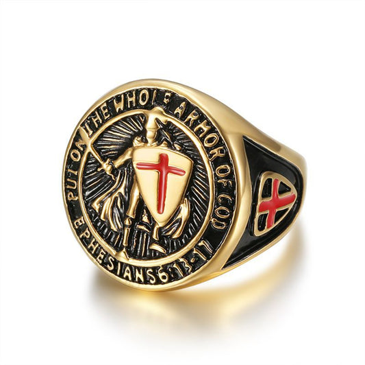 Vintage Templar Red Cross Shield Ring