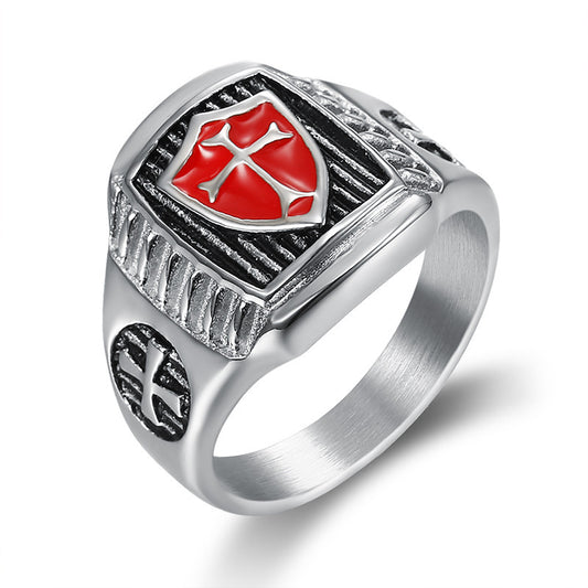 Stainless Steel Shield Cross Men's Ring