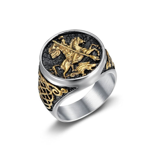 Saint George Dragon Slayer Knight Men's Signet Ring