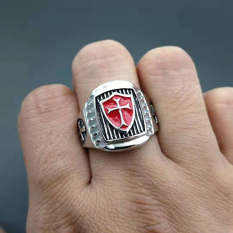 Stainless Steel Shield Cross Men's Ring