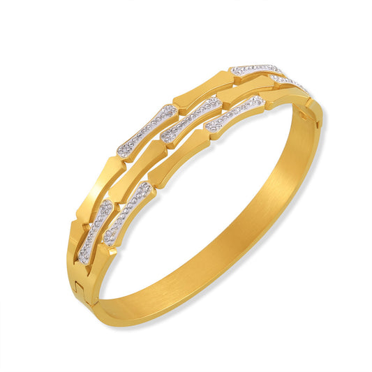 Bamboo Inlay Rhinestone Stitching Design Bracelet