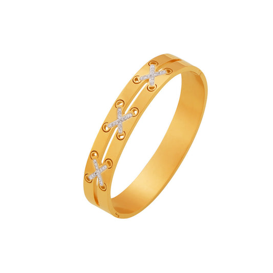 Cross Strap Stainless Steel Bangle Bracelet