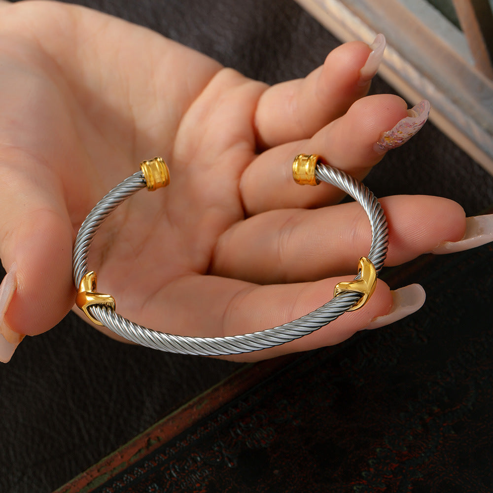Stainless Steel Multi-layer Twist Cuff Bracelet