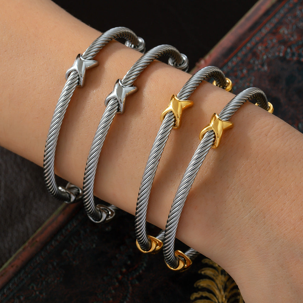 Stainless Steel Multi-layer Twist Cuff Bracelet