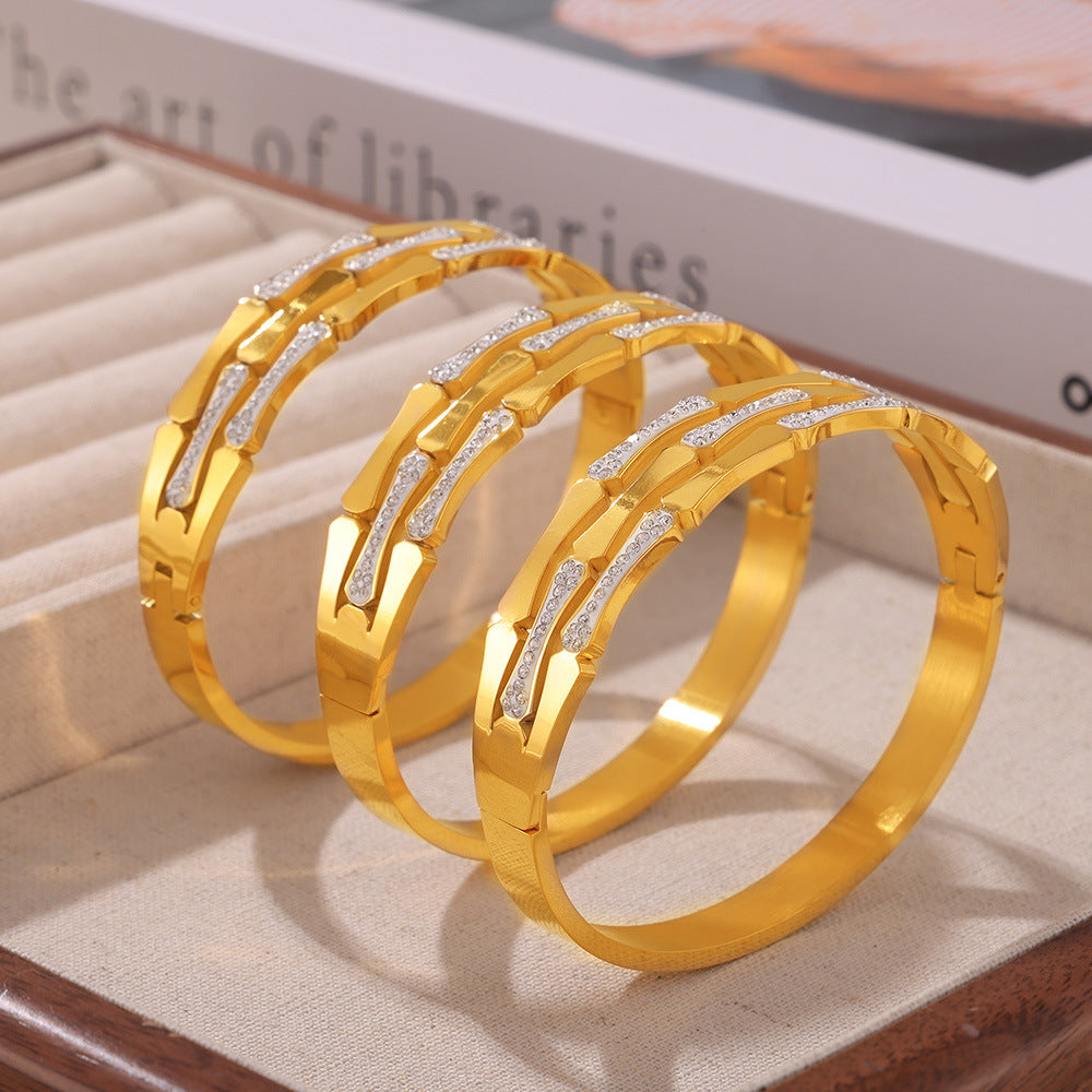 Bamboo Inlay Rhinestone Stitching Design Bracelet