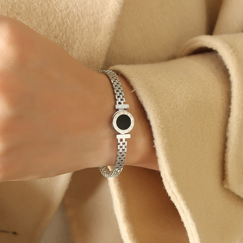Stainless Steel Roman Numeral Statement Bangle Bracelet