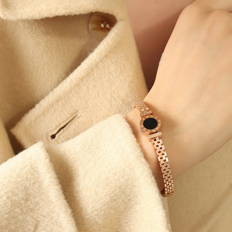 Stainless Steel Roman Numeral Statement Bangle Bracelet