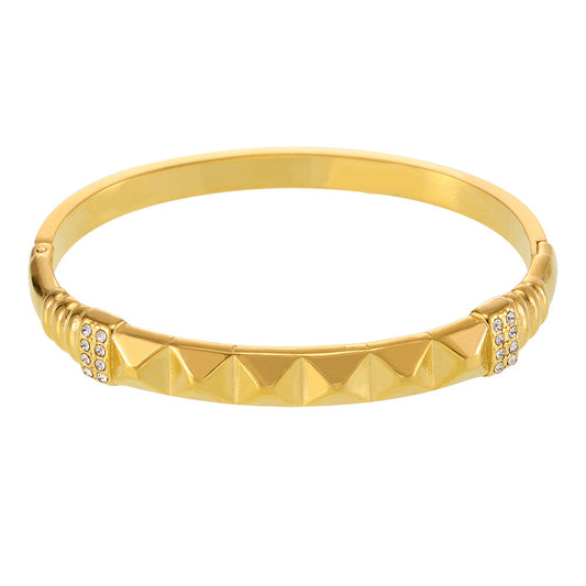 Rivet Czech Diamond Buckle Stainless Steel Bangle Bracelet