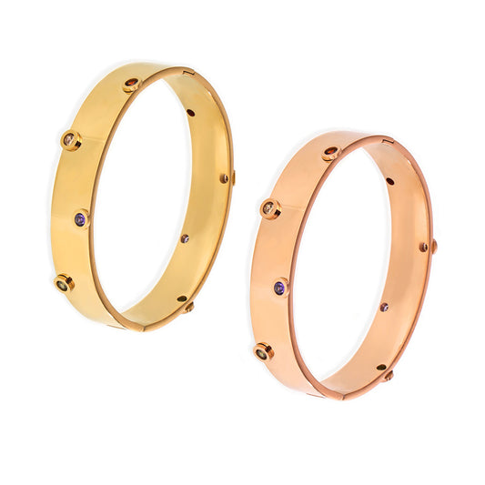 Stainless Steel Cubic Zirconia Polished Bangle Bracelet
