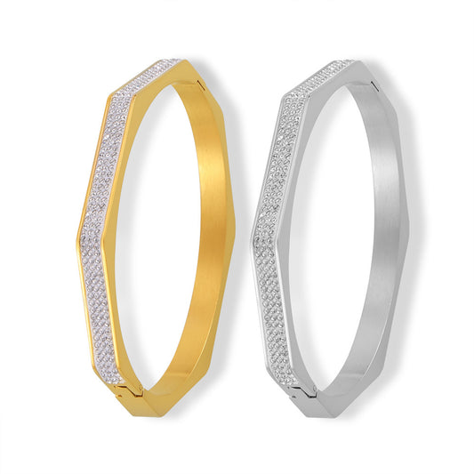 Stainless Steel Rhinestone Octagon Bracelet