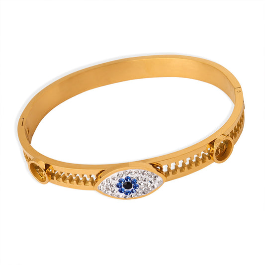 Stainless Steel Evil Eye Inlay Czech Diamond Bracelet