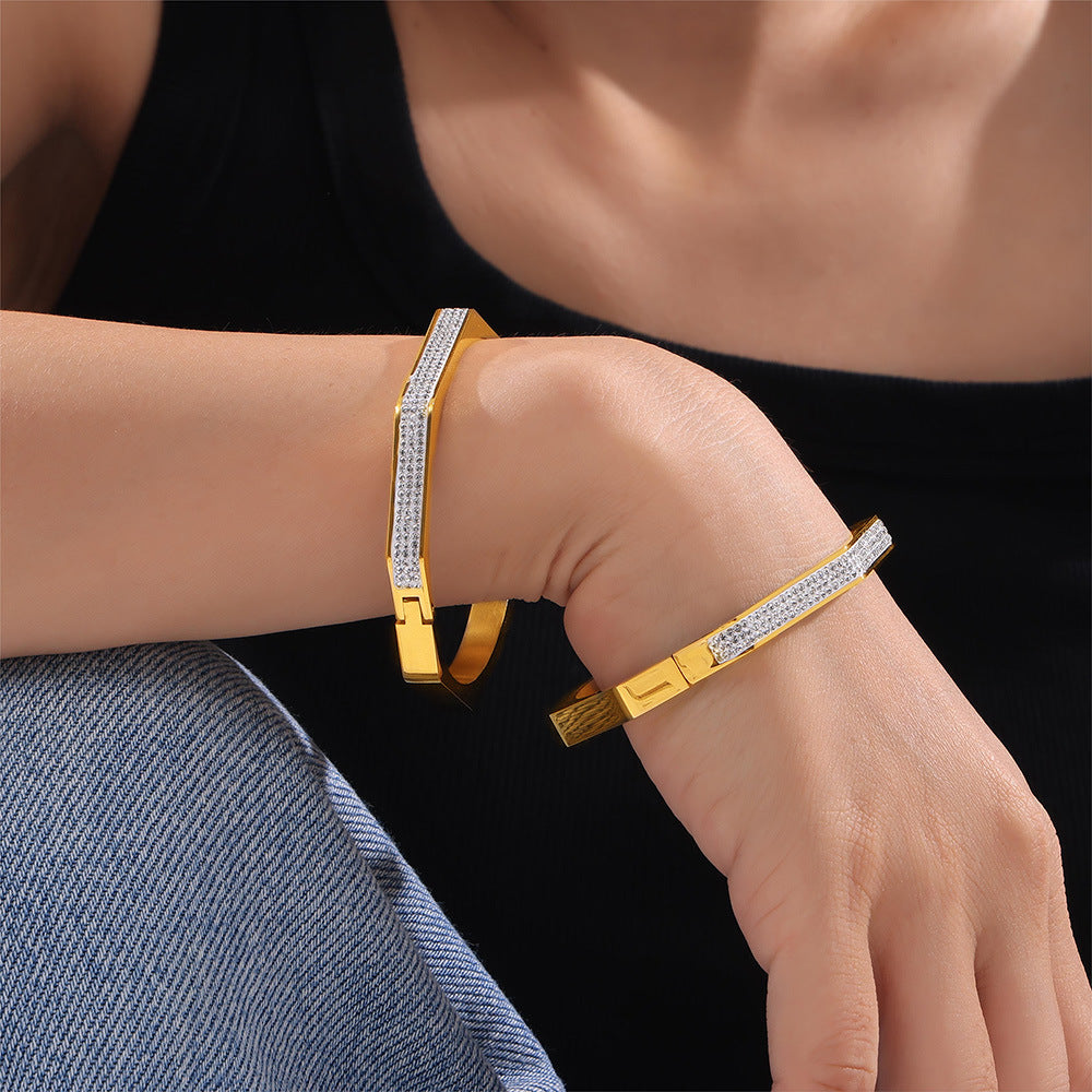 Stainless Steel Rhinestone Octagon Bracelet