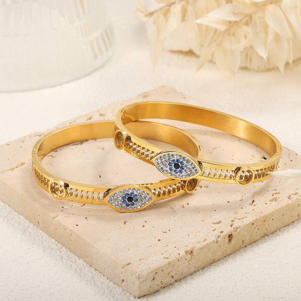 Stainless Steel Evil Eye Inlay Czech Diamond Bracelet